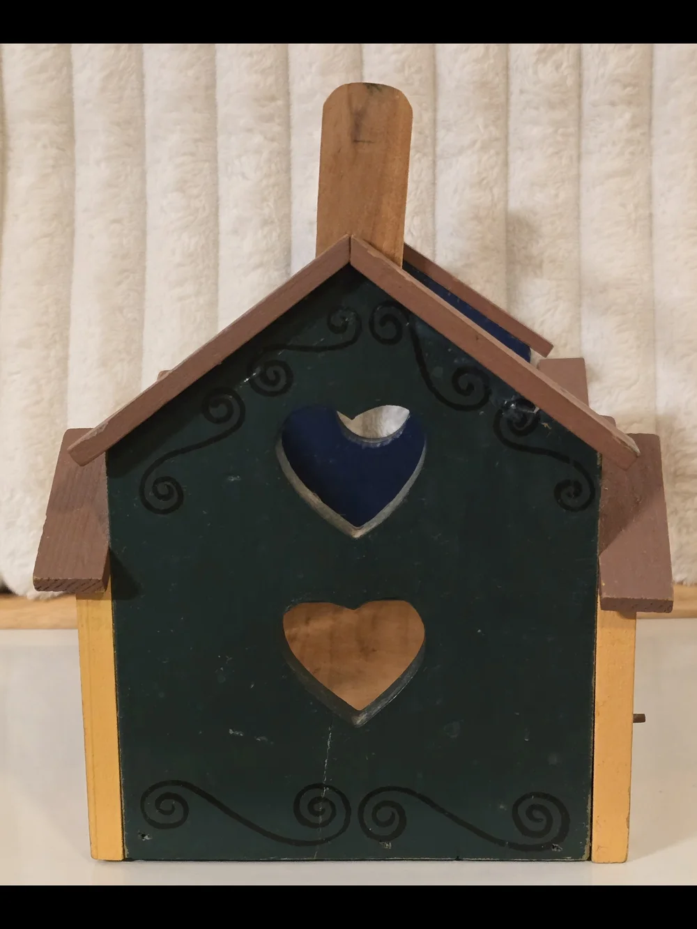 Vintage Wooden Birdhouse Tote Caddy Basket Hand Painted Country Folk Art Decor